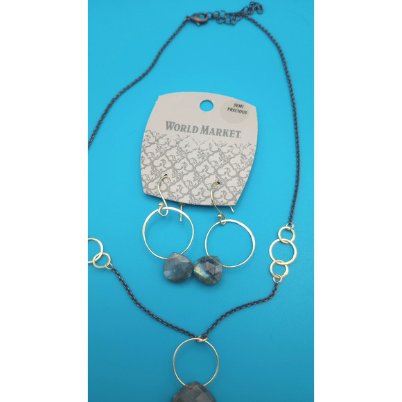 World Market Semi Precious Stones Necklace Earring Set Green - Picture 2 of 10